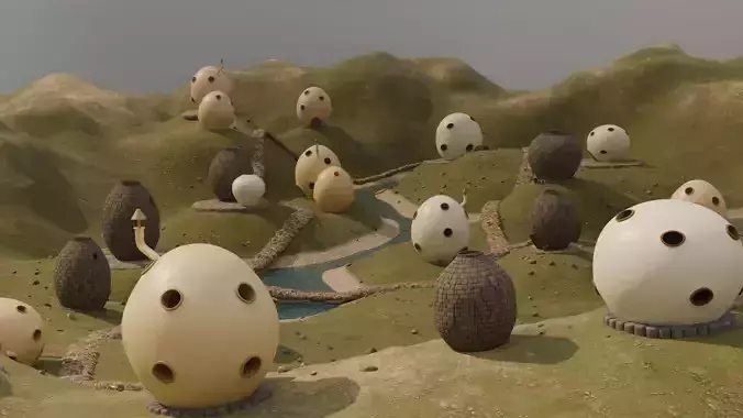 Whimsical Egg Village 3D model