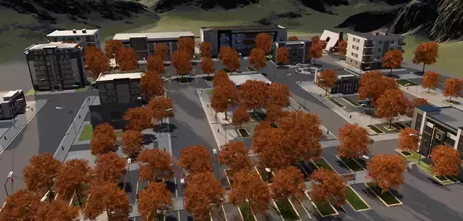 Autumn Retail Park 3D model 5