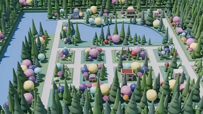 Colorful Fantasy Town Low-Poly 3D Model Low-poly 3D model