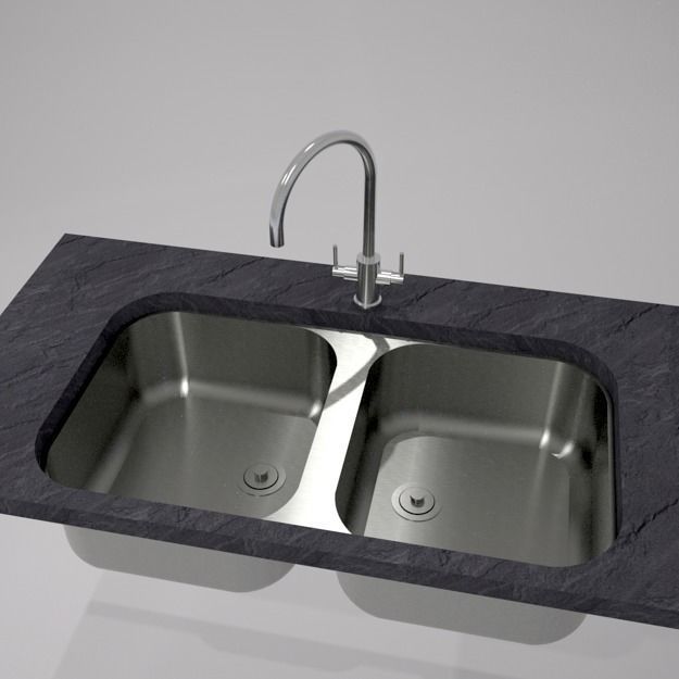 Stainless steel double inset sink with mixer tap