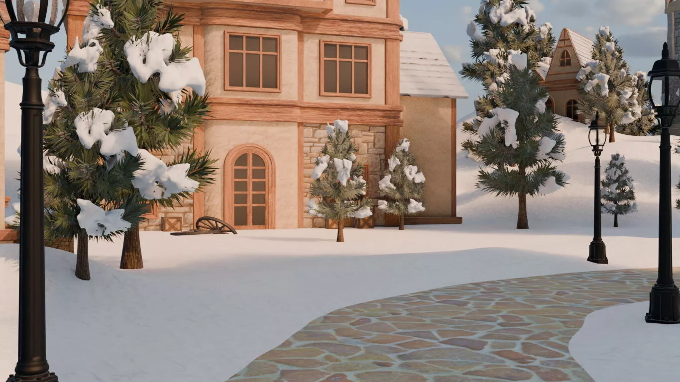 Winter Village In Mountains 3D model