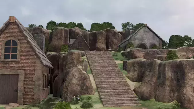Hillside Village 3D model 6