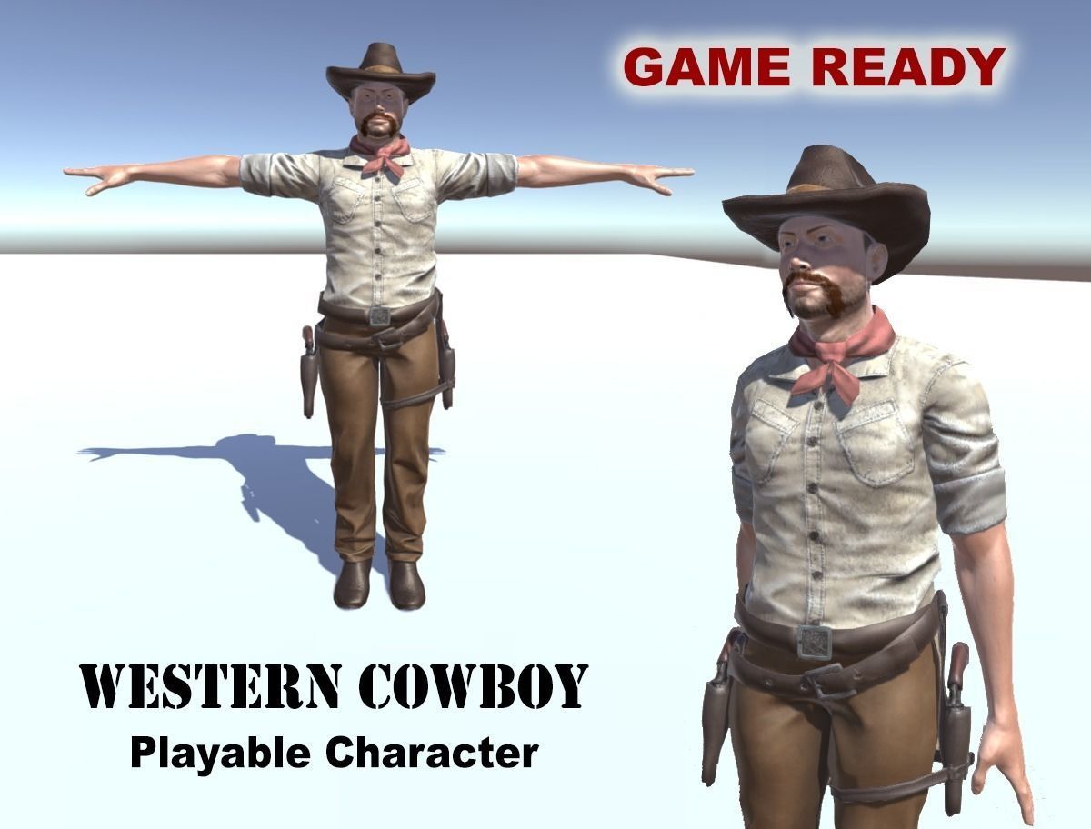 Western Cowboy Low-poly 3D model_0