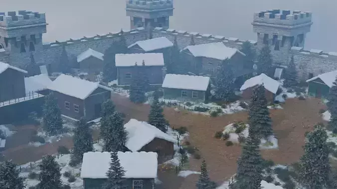 Winter Castle Town 3D model