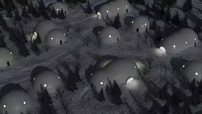 Winter Village Of Geodesic Domes 3D model