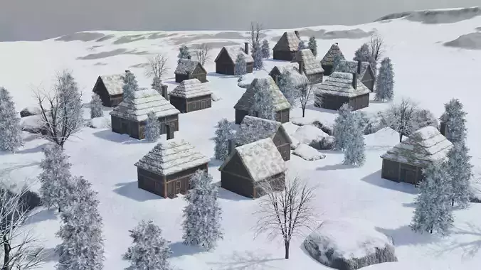 Snowy Mountain Village 3D model