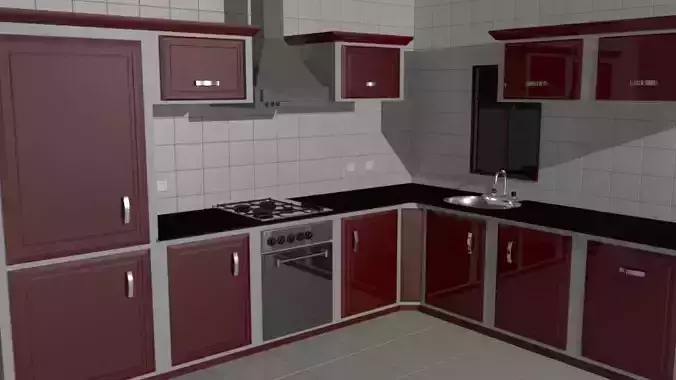 Red and Traditional Kitchen