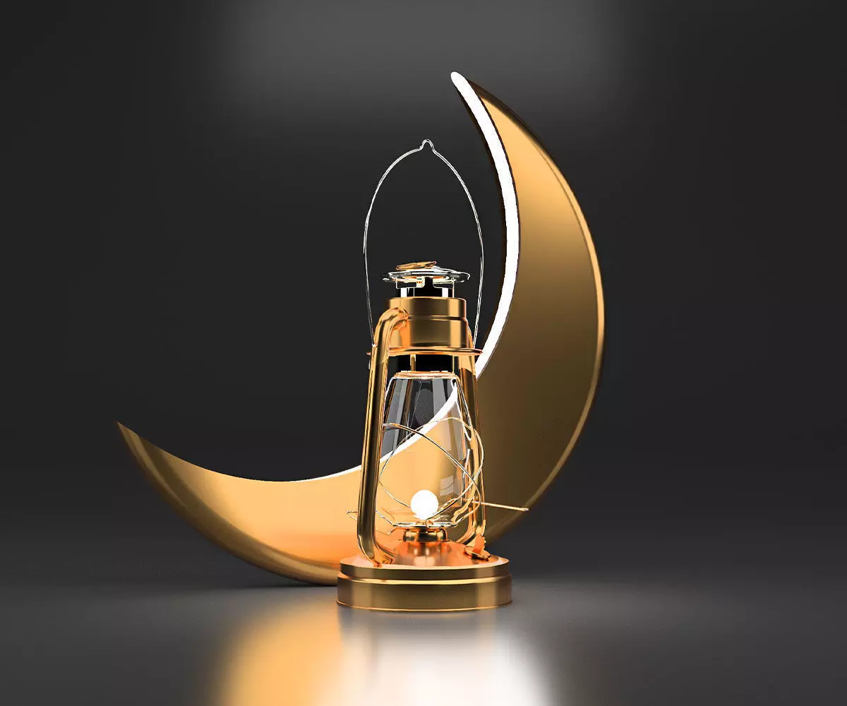 Ramadan lantern with a crescent moon 3D model