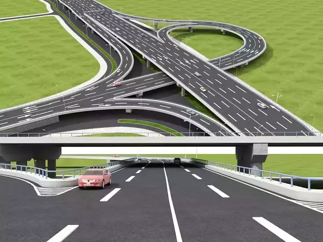 Highway Intersection Road Bridge 3D model Low-poly 3D model