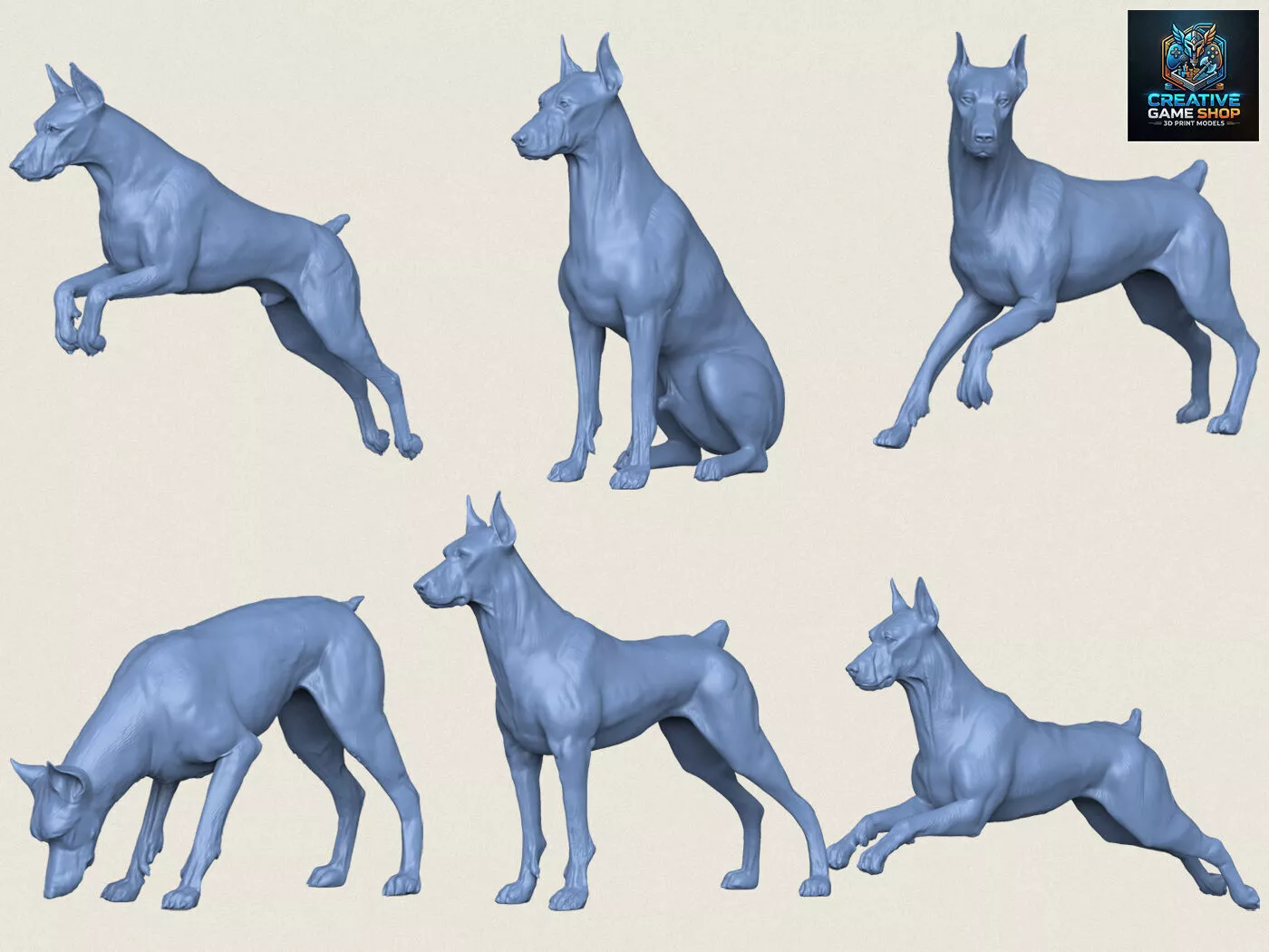 Doberman Dog Pose Collection 3D print model