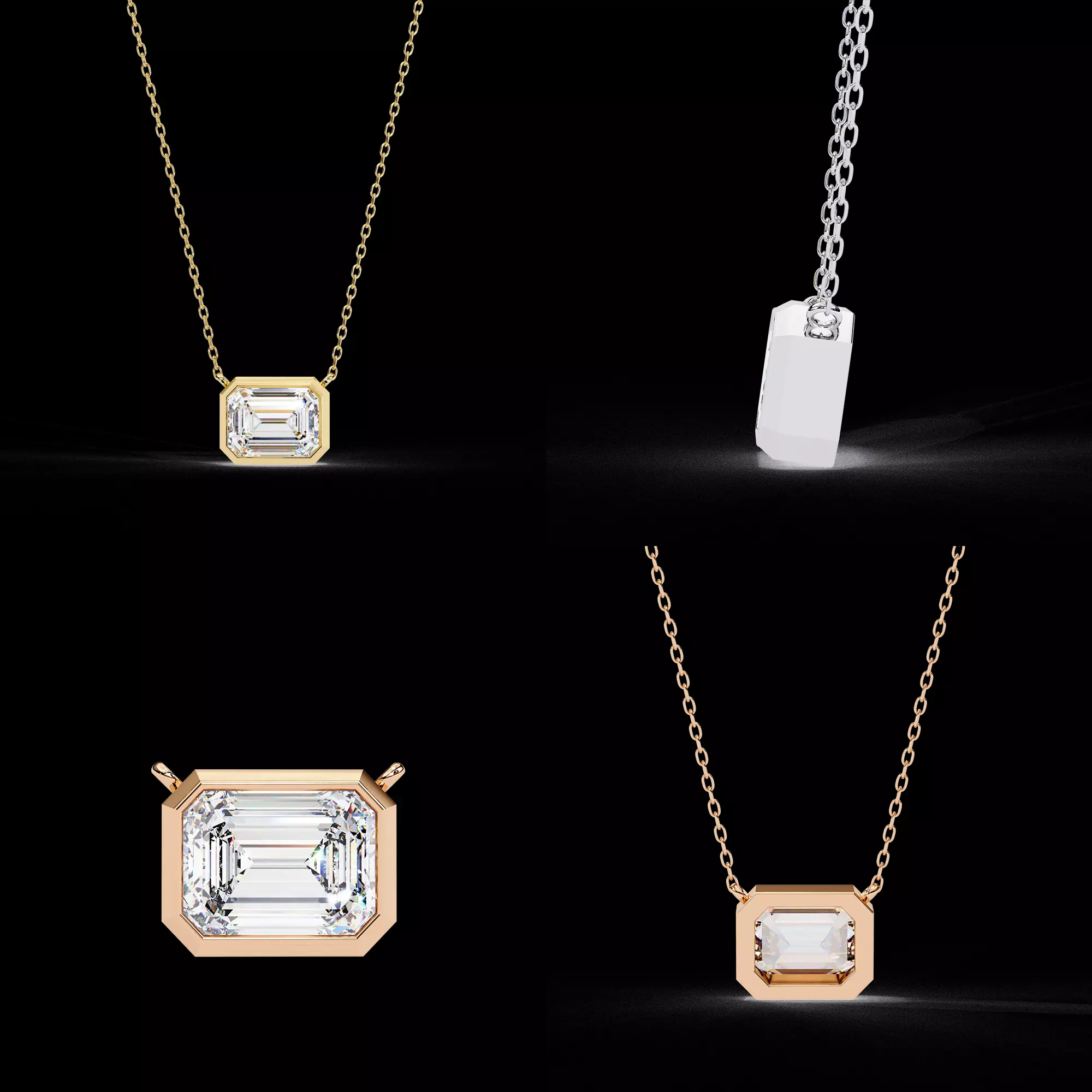 Emerald Cut Gold and Silver Pendant CAD Design STL 3DM 3D print model