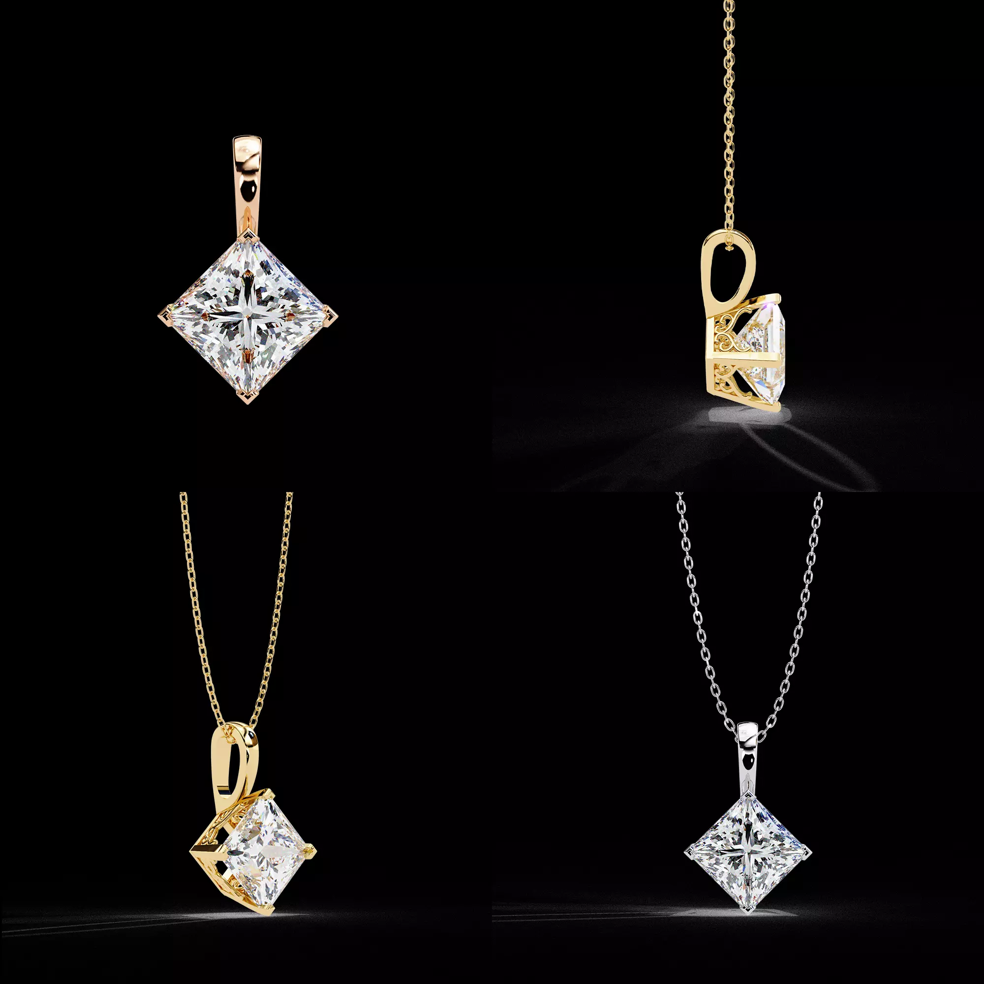 Princess Cut Solitaire Pendant CAD Design STL 3DM Files 3D print model