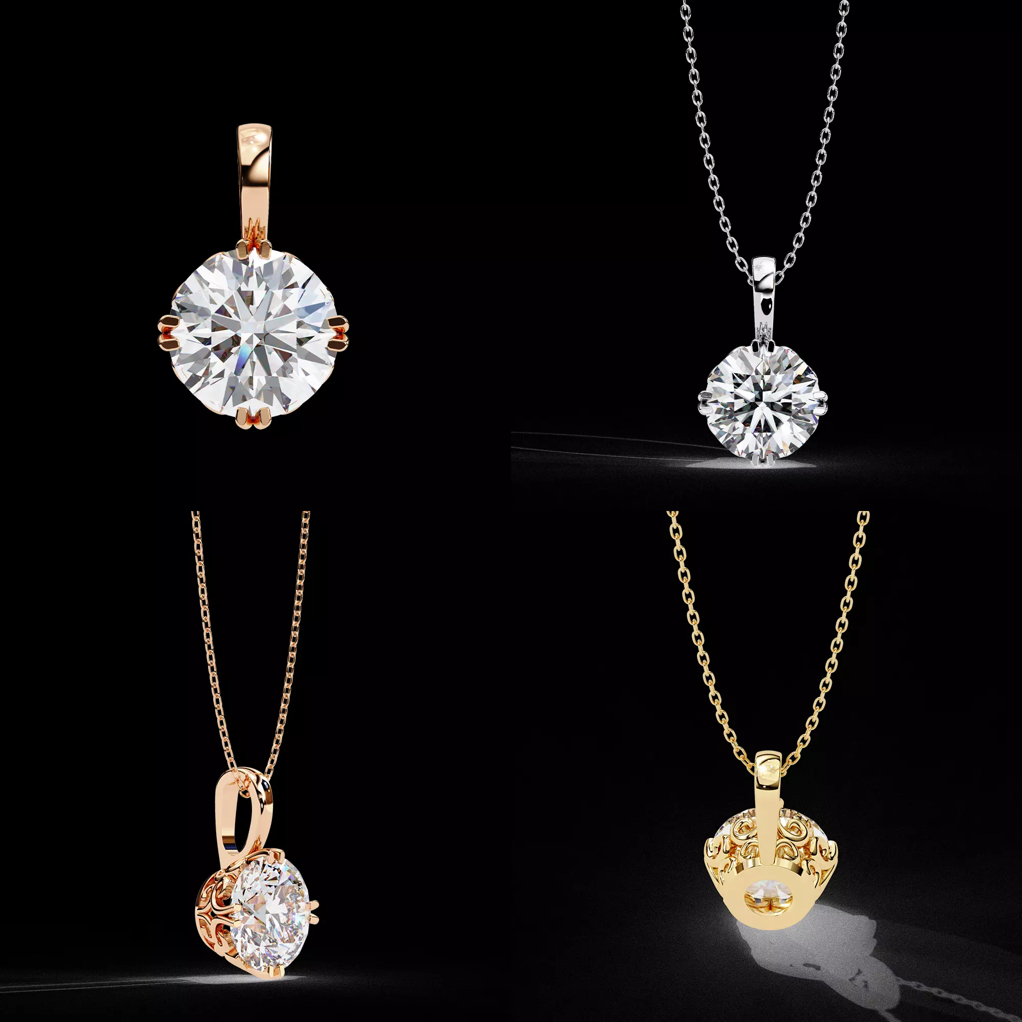 Luxury Solitaire Diamond Pendant CAD Design 3DM STL File 3D print model