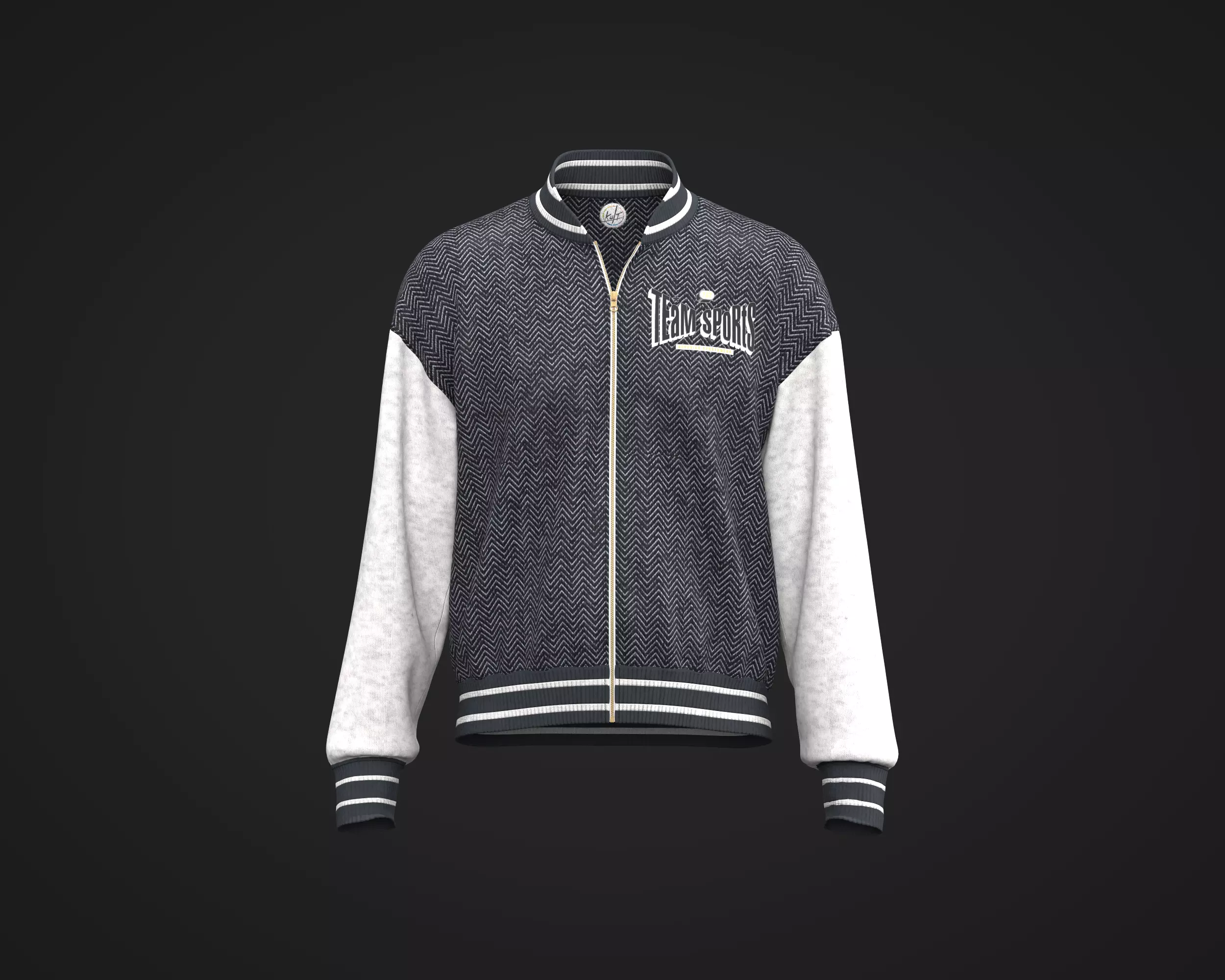 Mens bomber collar jacket with graphic and herringbone fabric 3D model