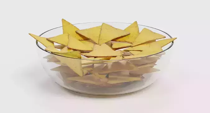 Tortilla Chips - Snack Arrangement in Glass Bowl 3D model 3
