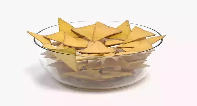 Tortilla Chips - Snack Arrangement in Glass Bowl 3D model 2