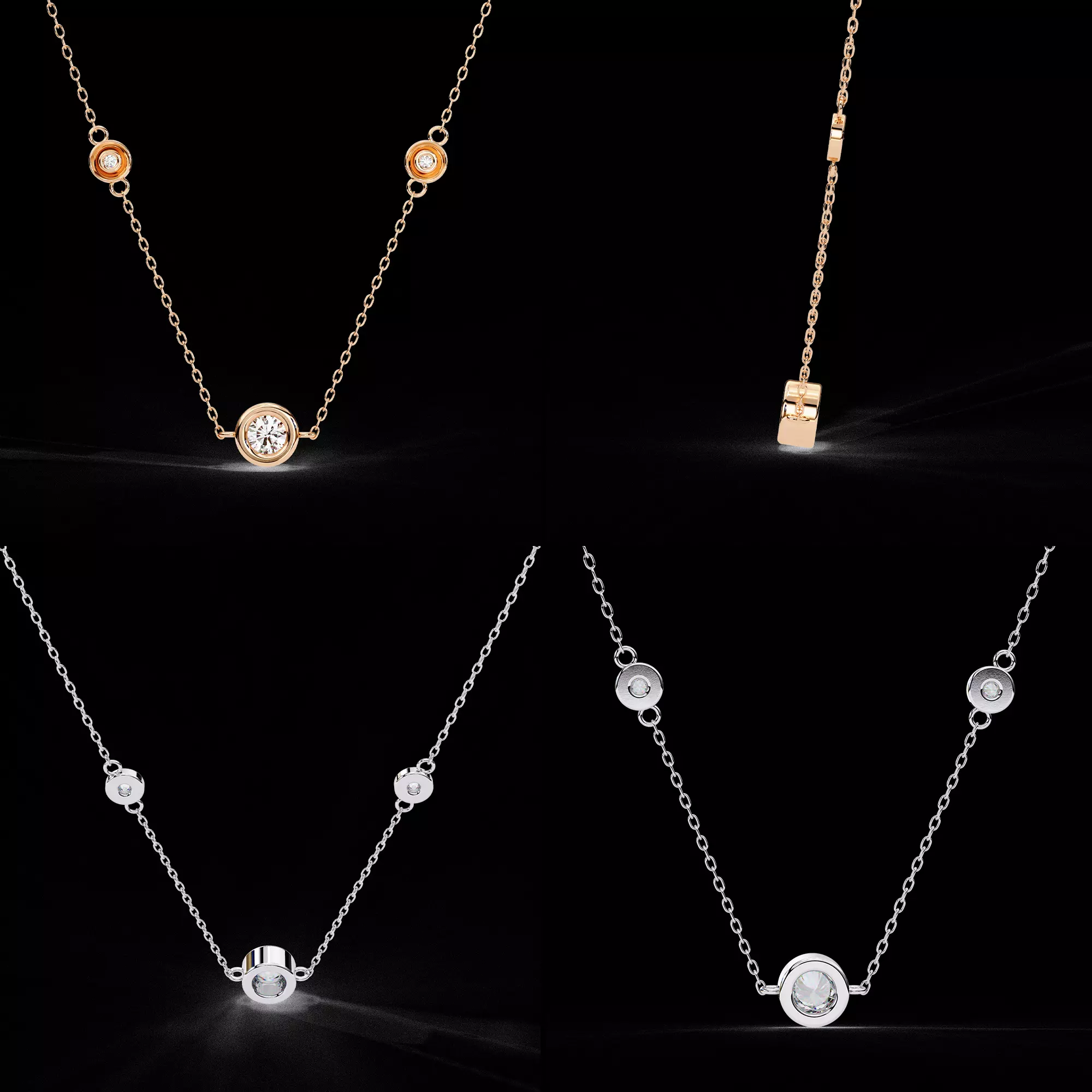 Bezel Set Diamond Station Necklace CAD Model STL 3DM 3D print model