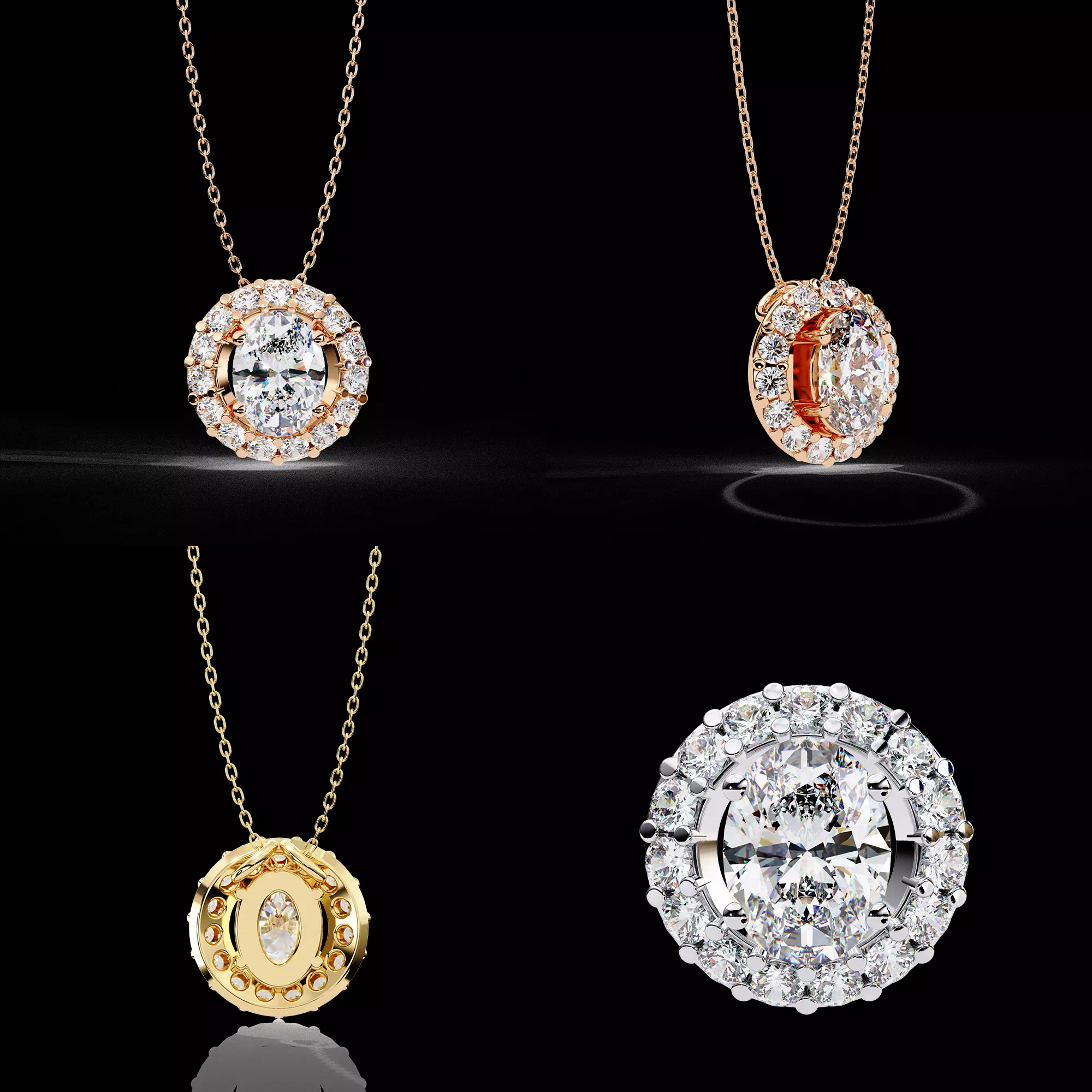 Luxury Round Halo Diamond Pendant Necklace CAD Model STL 3D print model