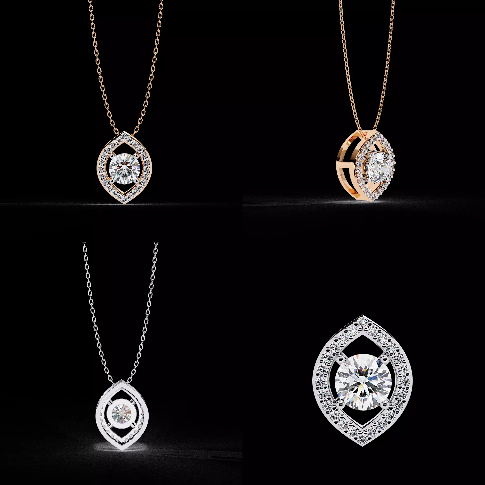 Marquise Halo Diamond Pendant CAD Jewelry Model 3DM STL 3D print model