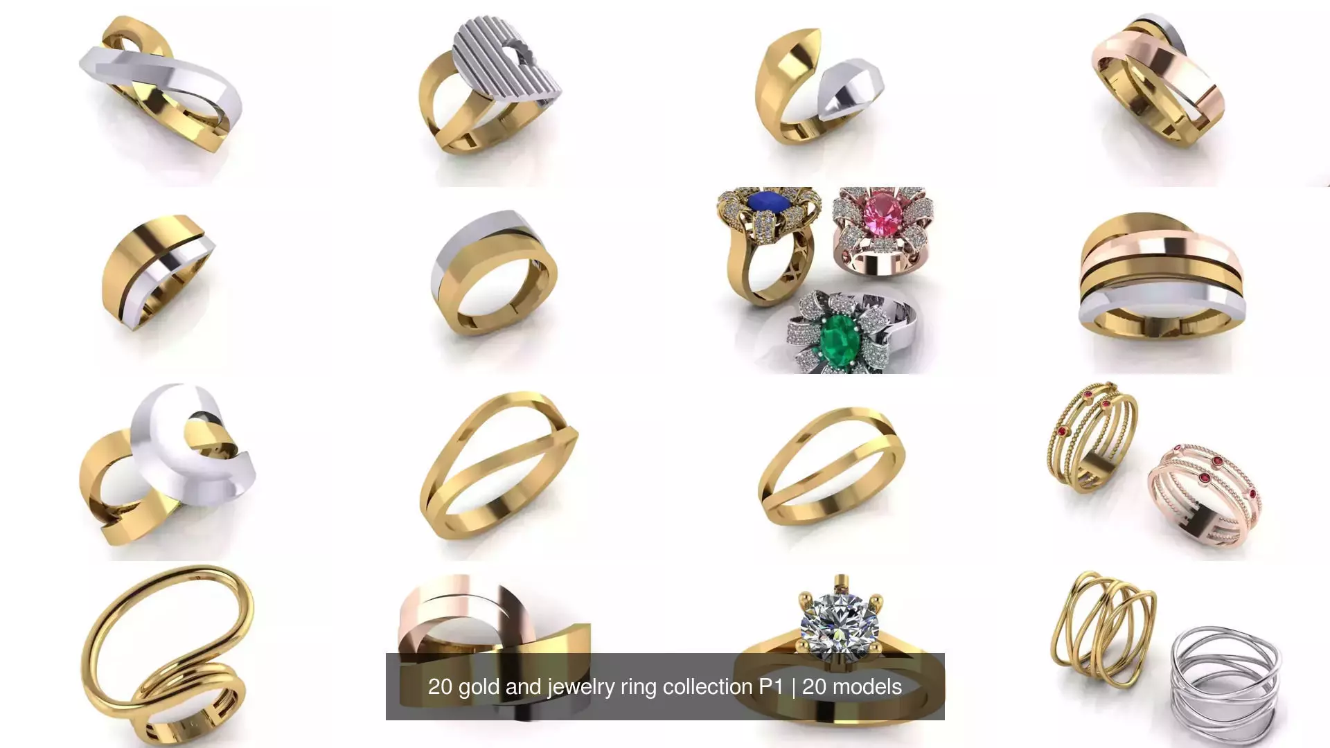 20 gold and jewelry ring collection P1 3D Model Pack