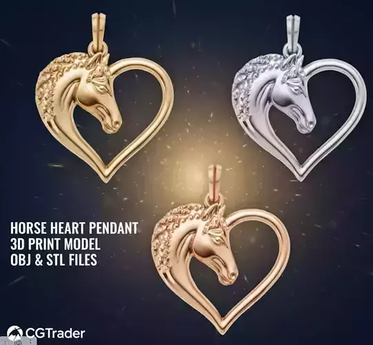Horse Heart Pendant - Equestrian  fashion Jewelry 3D Print Model