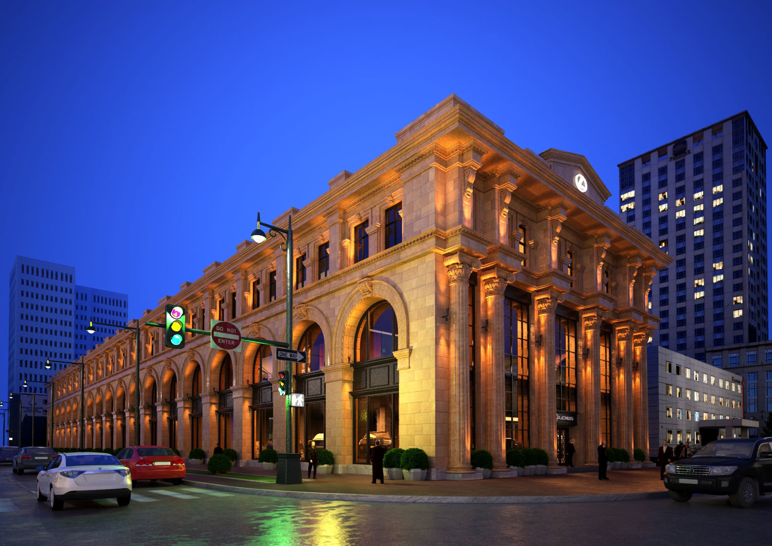 Classic hotel Exterior Scene 3D model_11