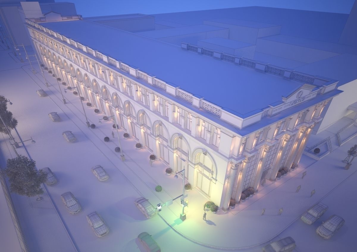 Classic hotel Exterior Scene 3D model_5