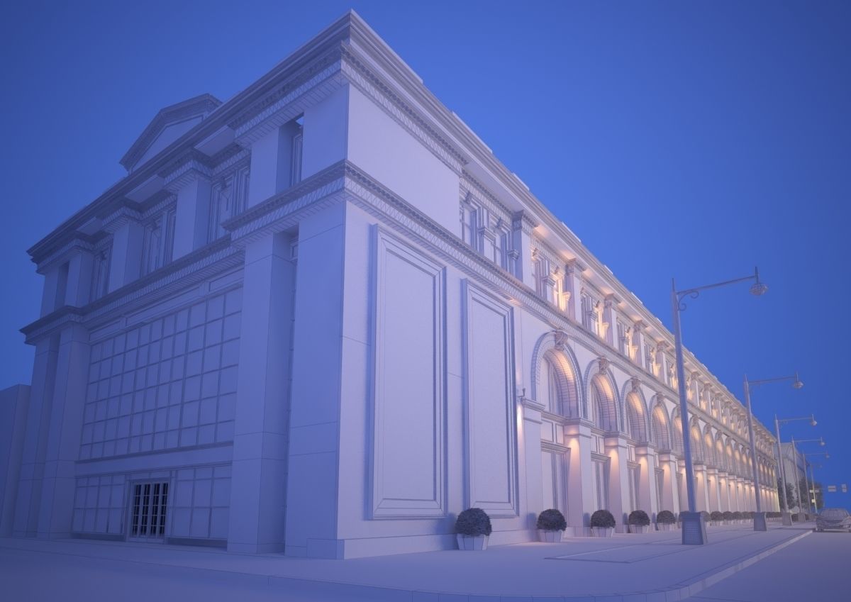 Classic hotel Exterior Scene 3D model_22