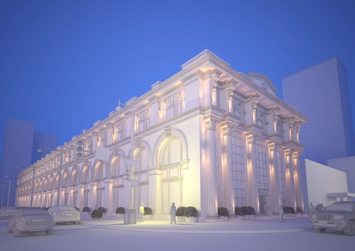 Classic hotel Exterior Scene 3D model_23