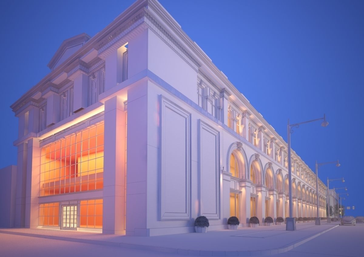 Classic hotel Exterior Scene 3D model_21