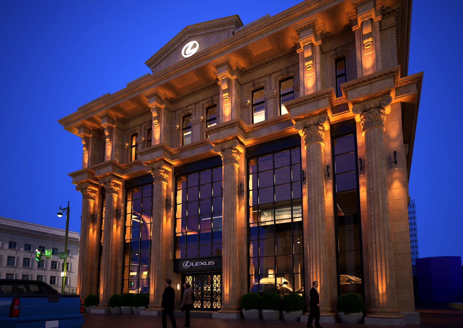 Classic hotel Exterior Scene 3D model_1