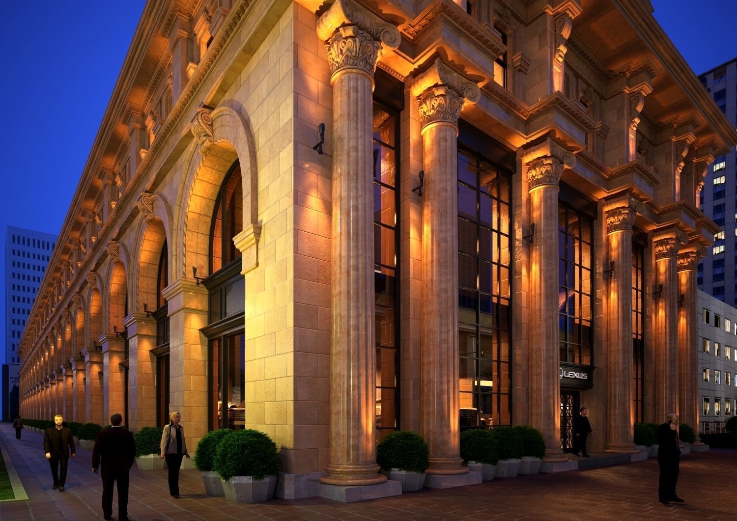Classic hotel Exterior Scene 3D model_2
