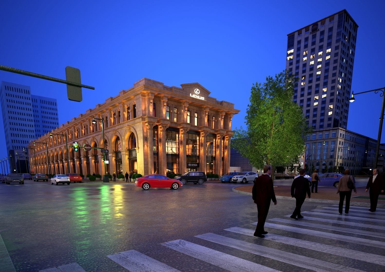 Classic hotel Exterior Scene 3D model_17