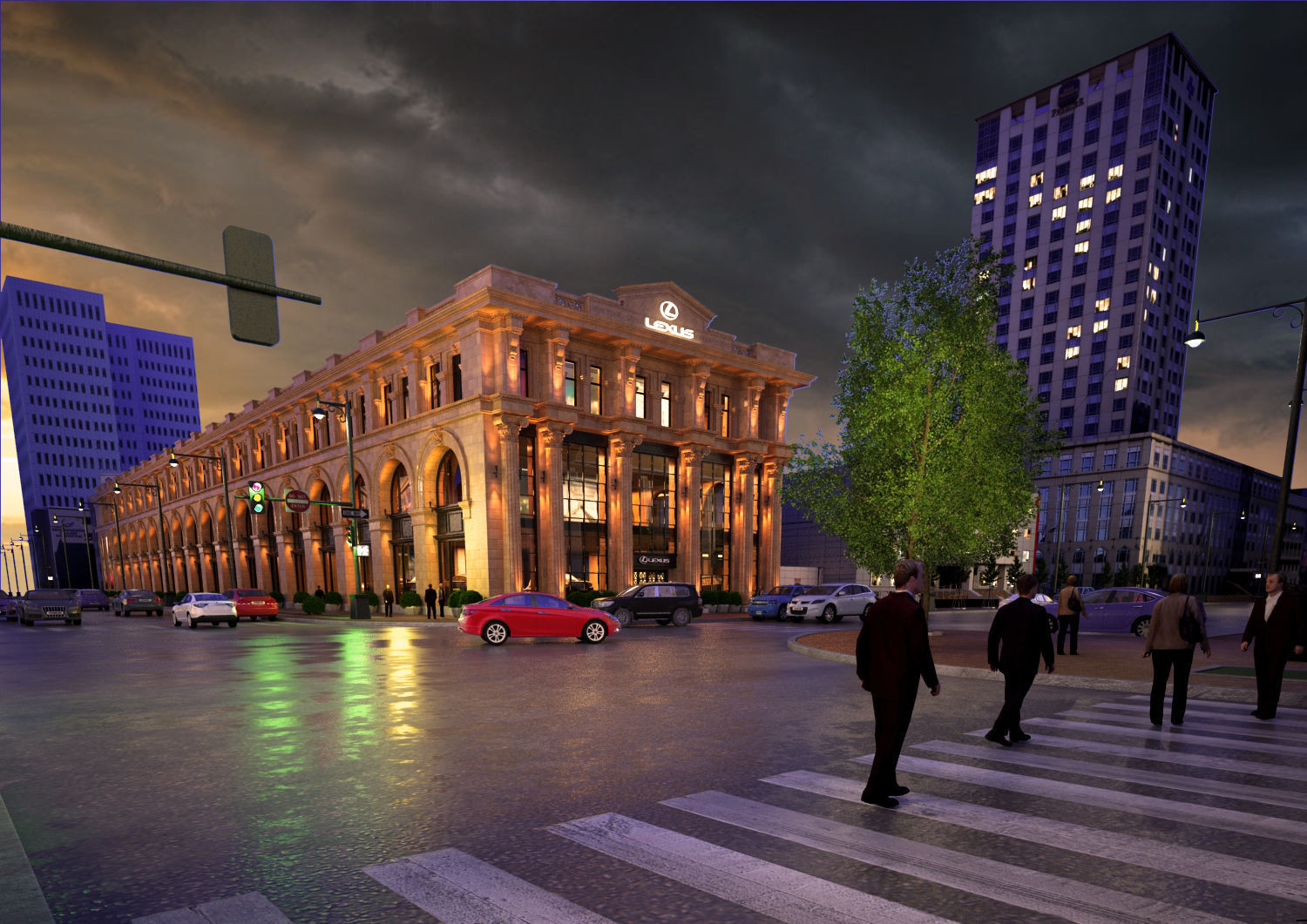 Classic hotel Exterior Scene 3D model_16