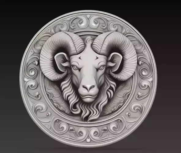 Aries Zodiac Relief Medallion - Ram Wall Sculpture