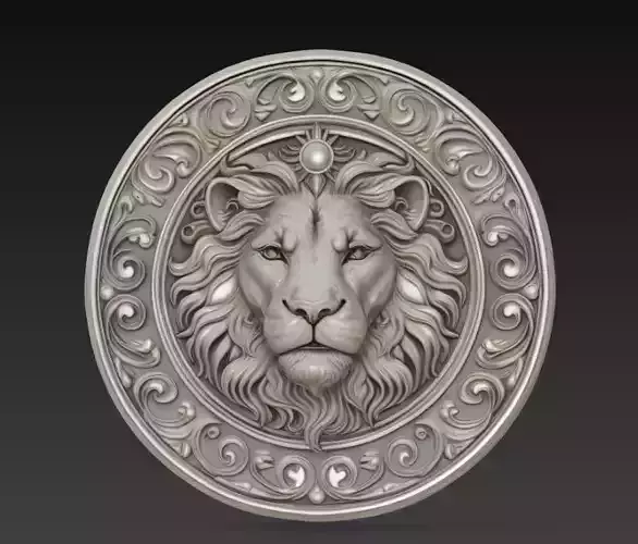 Leo Zodiac Medallion - Majestic Lion Head Relief Sculpture