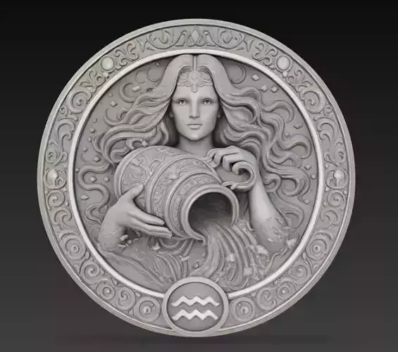 Aquarius Zodiac Medallion - Water Bearer Relief Sculpture
