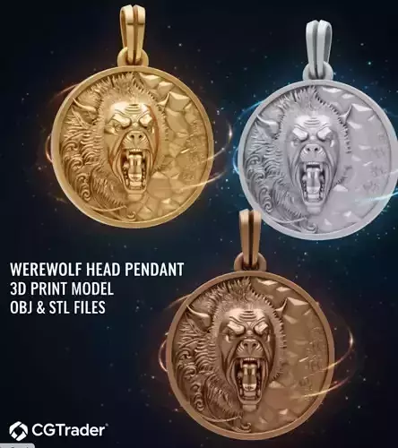 Werewolf Head Pendant   Gothic  3D Print Model