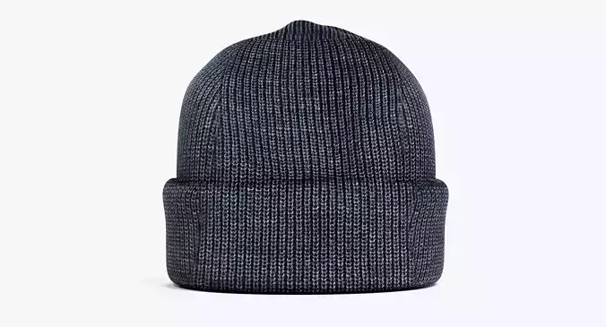 Winter Hat V7 - Dark Blue Knitted Beanie with Folded Cuff 3D model