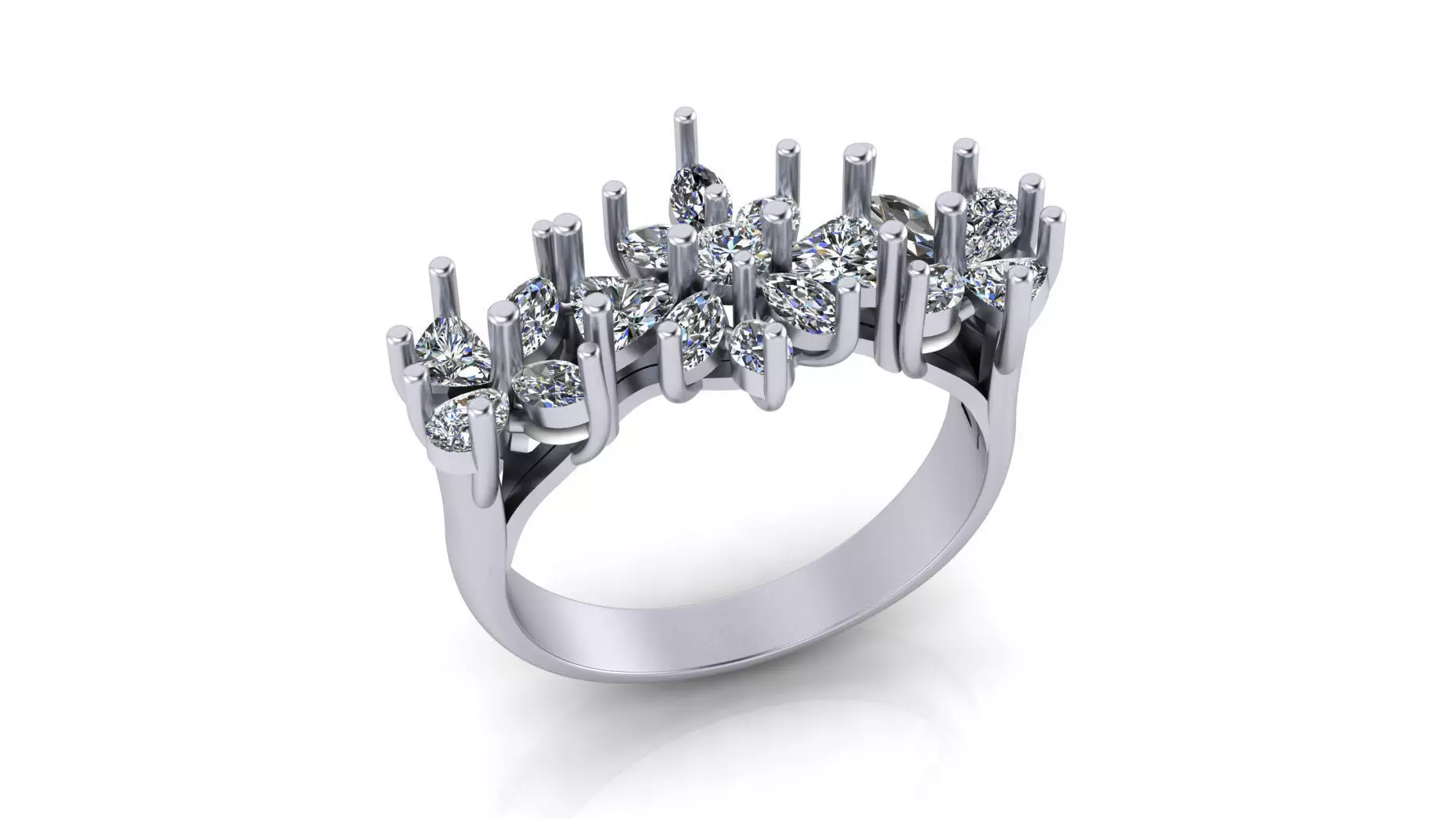 marquise round and triangle diamond jewelry ring 3D print model