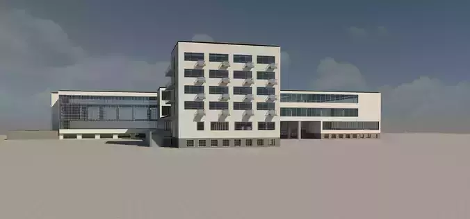 Bauhause building in middle of desert 3D model