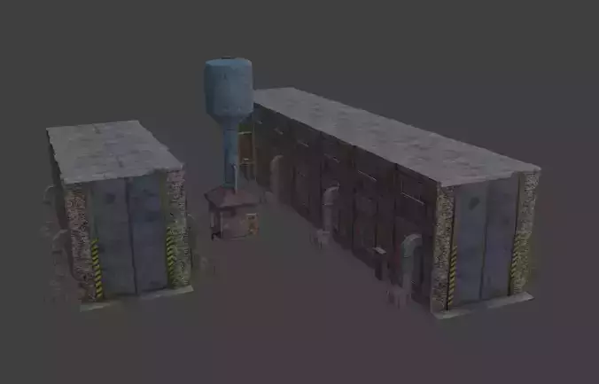 Warehouse with waterpumphouse  3D model 2