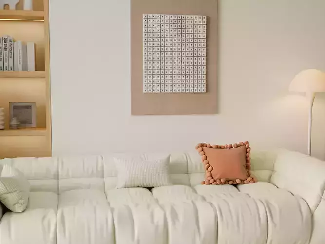 Modern Creamy Style Living Room 3D model 2