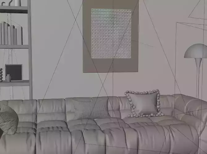 Modern Creamy Style Living Room 3D model 7