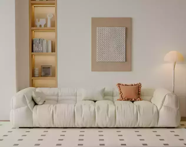 Modern Creamy Style Living Room 3D model 5