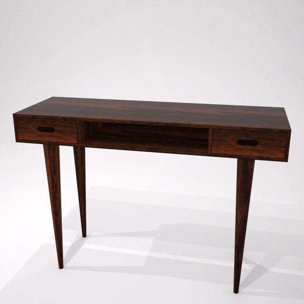 walnut console table Low-poly 3D model_0