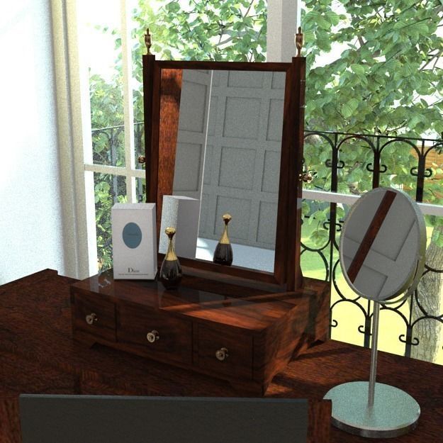 stainless steel make up mirror Low-poly 3D model_1