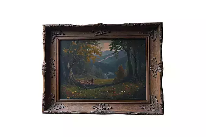 Rustic painting with handcarved wood frame