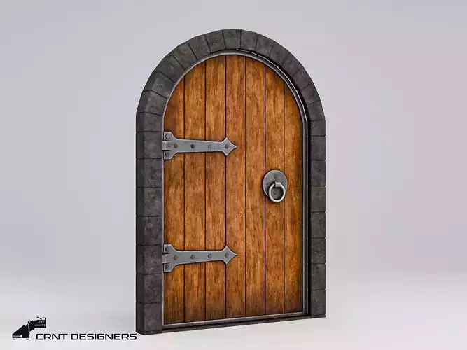 Medieval Wooden Door with Iron Hinges Low-poly 3D model