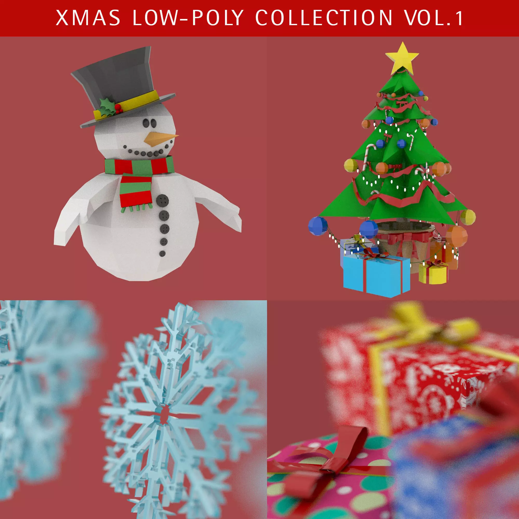 Xmas lowpoly elements vol1 Low-poly 3D model